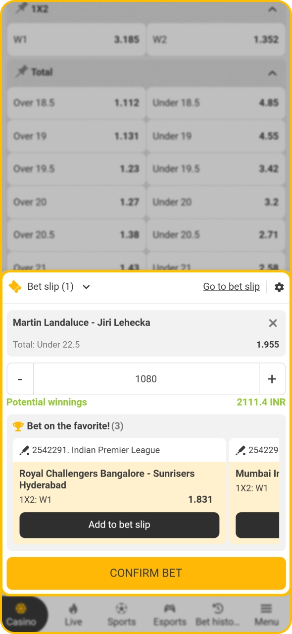 Set up your tennis bet at Melbet sportsbook.